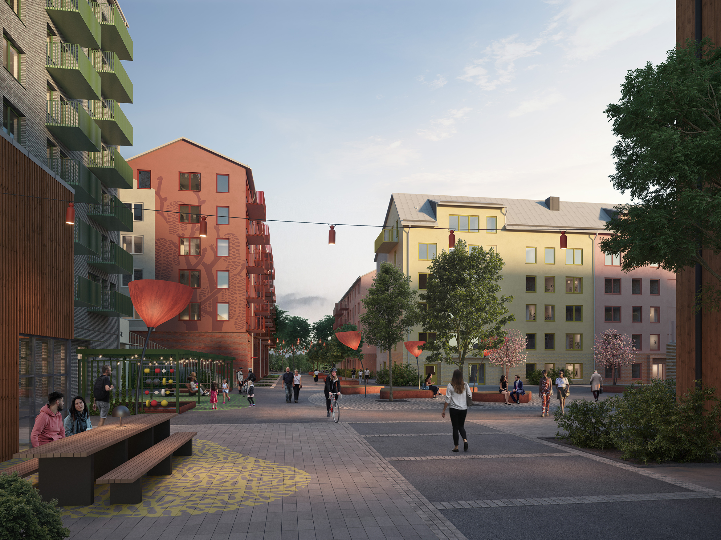 Torg med gående mitt i Hasselnöten