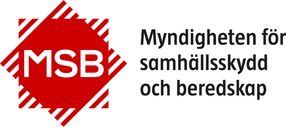 Myndigheten för samhällsskydd och beredskaps logotyp i vitt och rött.