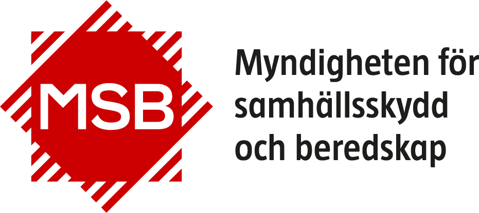 Myndigheten för samhällsskydd och beredskaps logotyp i vitt och rött.